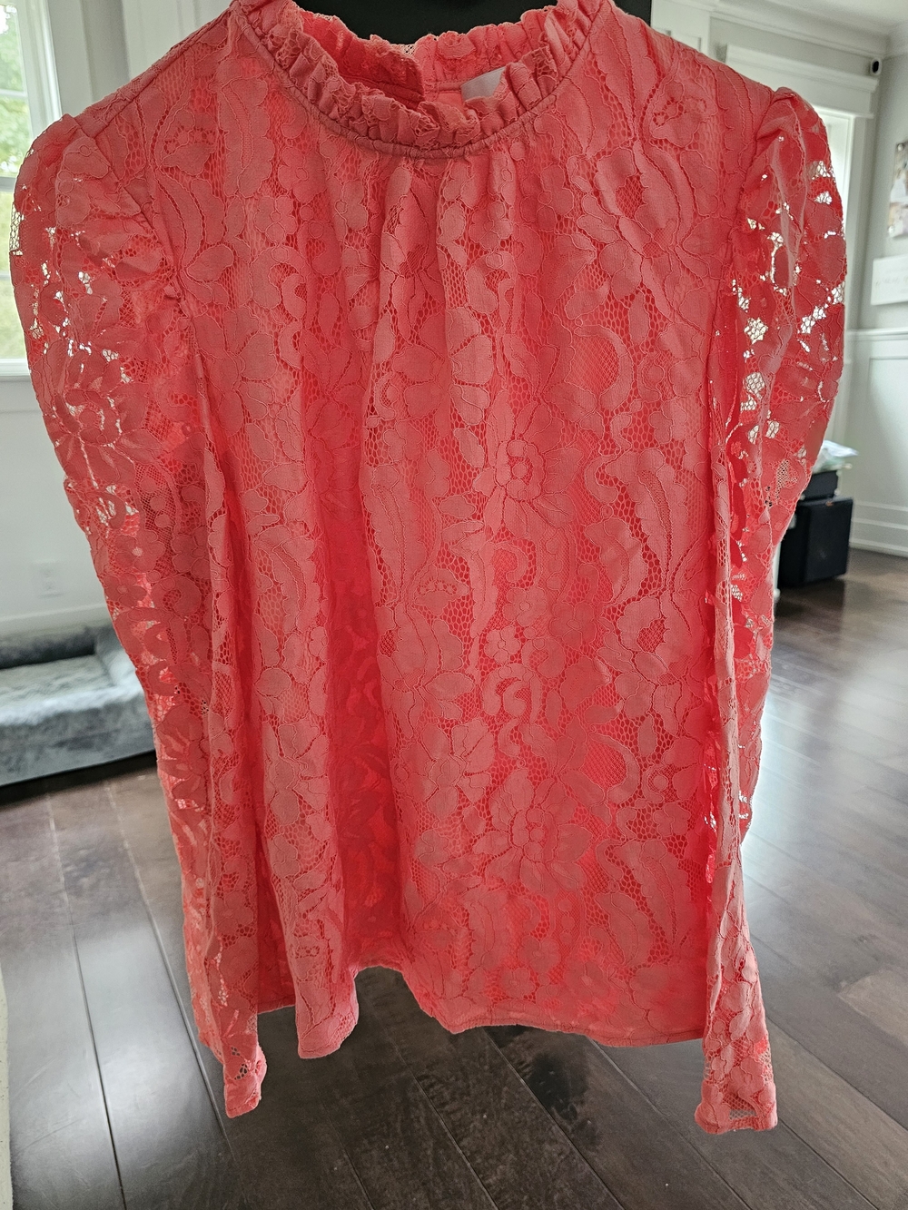 Rachel Parcell Coral Lace Ruffle-Neck Blouse